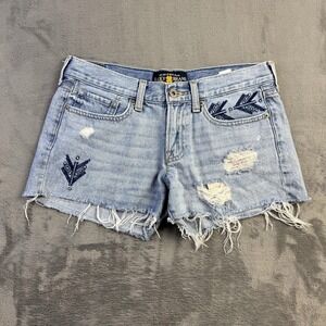 Lucky Brand Shorts Womens 26 Light Wash Denim Cut Off Distressed Embroidered